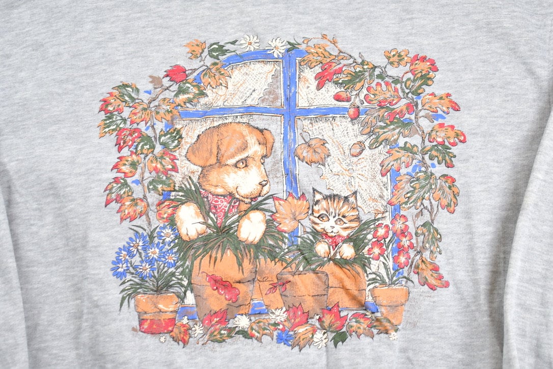 Vintage 1990s Cute Dog & Kitten Crewneck / 90s Crewneck / Animals / Vintage Sweatshirt / Pullover Sweatshirt / Cats and Dogs