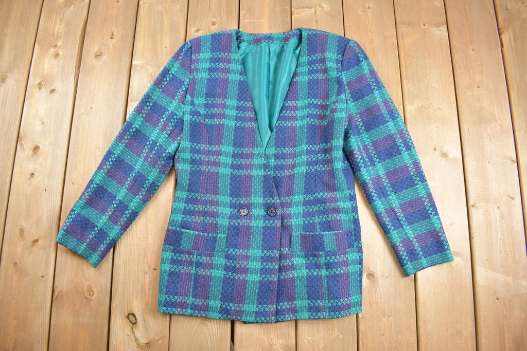 Vintage 1980s Wool Plaid Button Up Blazer Jacket