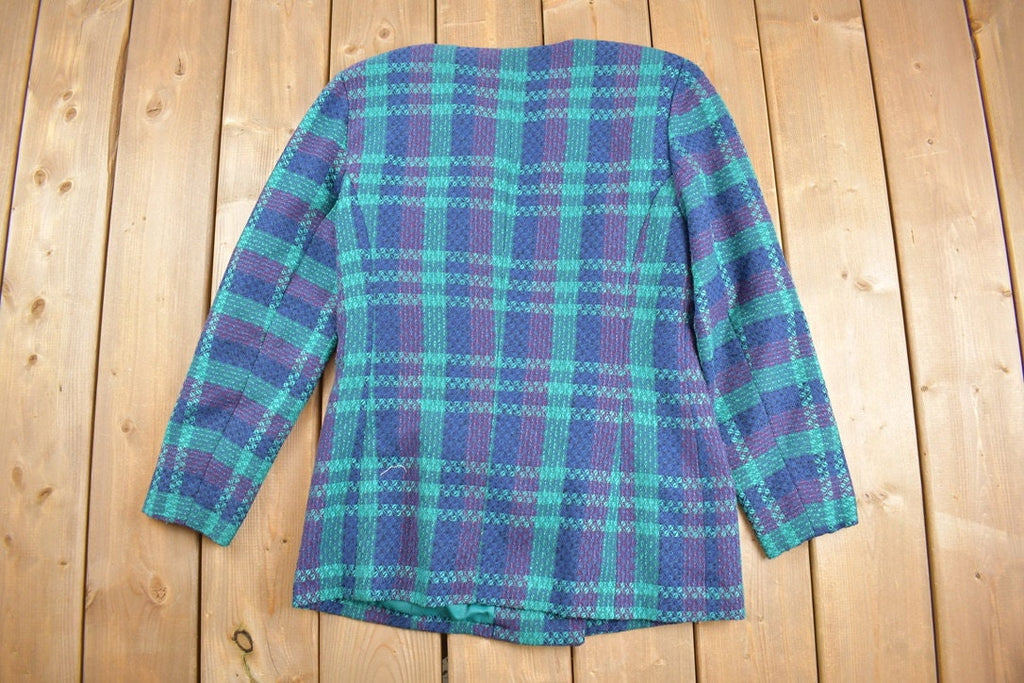 Vintage 1980s Wool Plaid Button Up Blazer Jacket