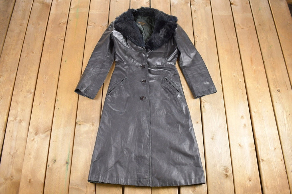 Vintage 1970s Genuine Leather Black Full Length Coat