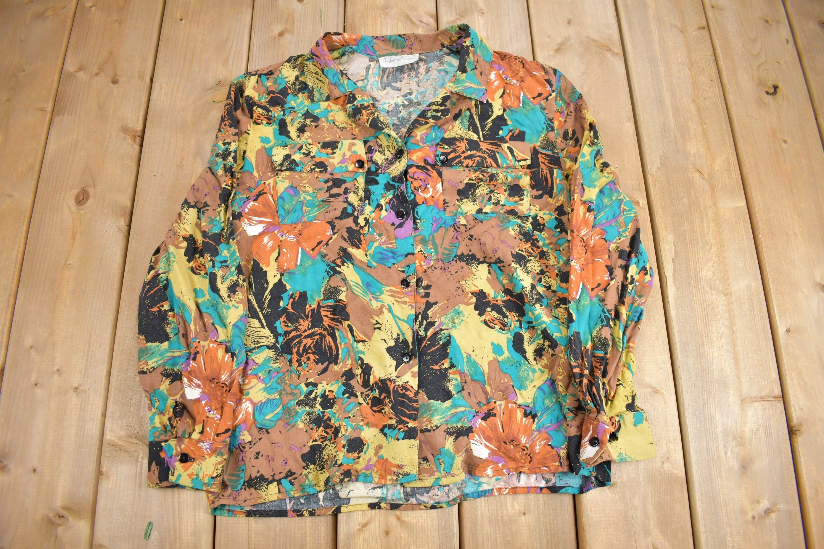 Vintage 1970s Frederick Alexandra Abstract Theme Button Up Shirt