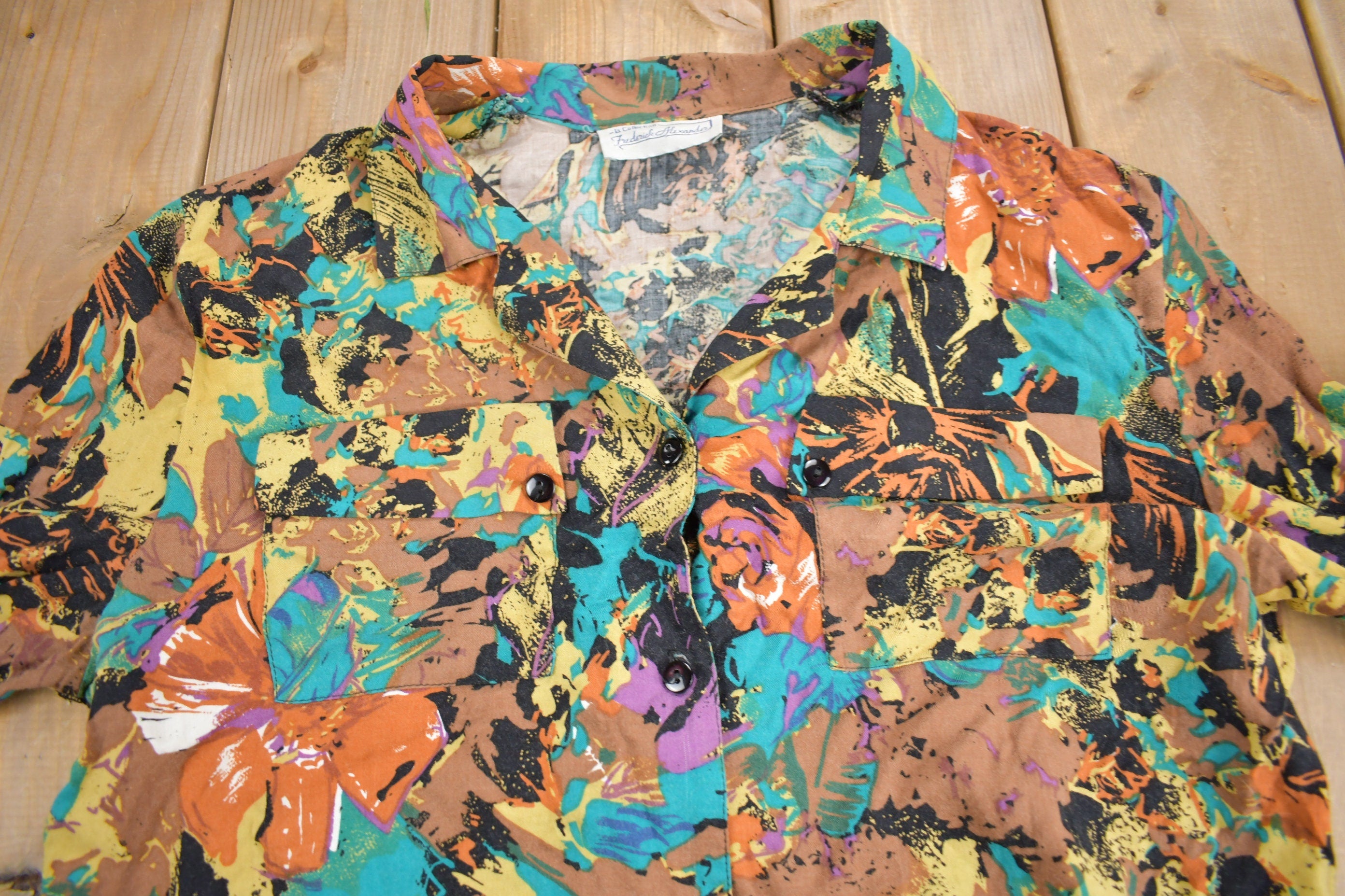 Vintage 1970s Frederick Alexandra Abstract Theme Button Up Shirt