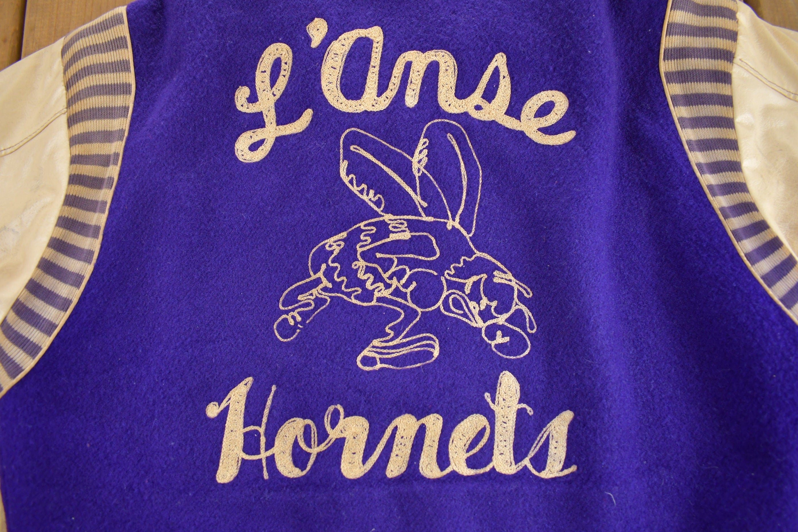 Vintage 1975 L'Anes Hornets Chain Stitched Leather Varsity Jacket