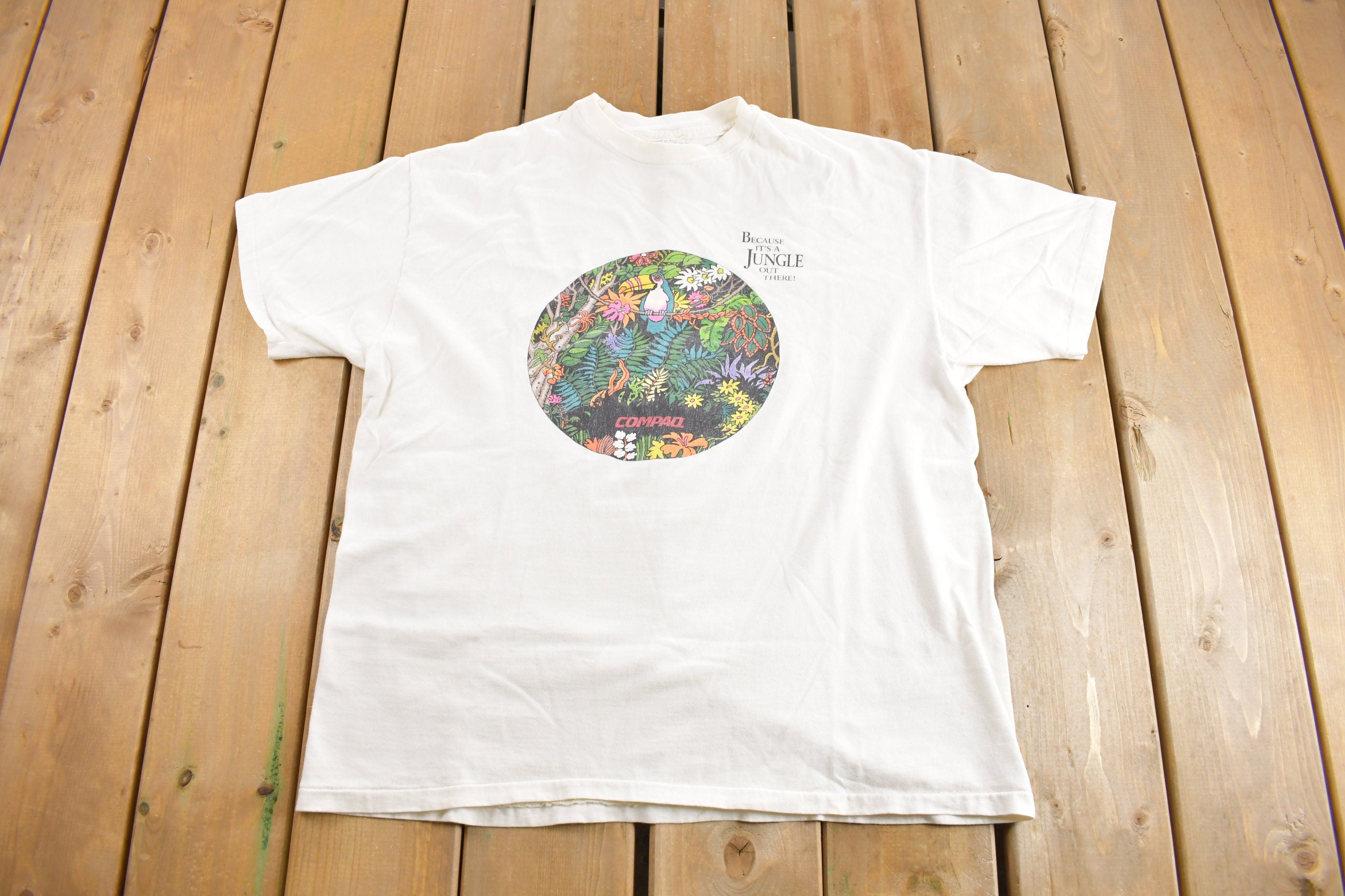 Vintage 1980s Compaq Computer Jungle Graphic T-Shirt