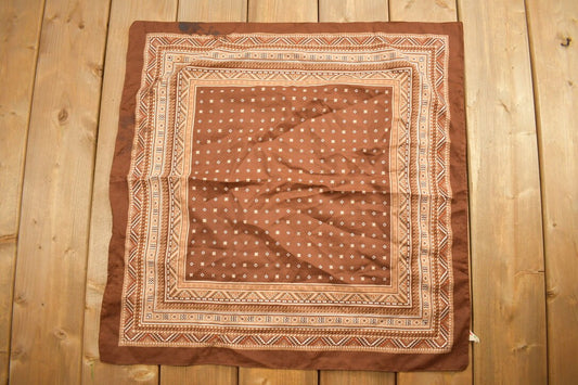 Vintage 1980s Brown Geometric Border Pattern Scarf / Made In Italy / Vintage Accessory / Vintage Scarves / All Over Pattern / Square Scarf