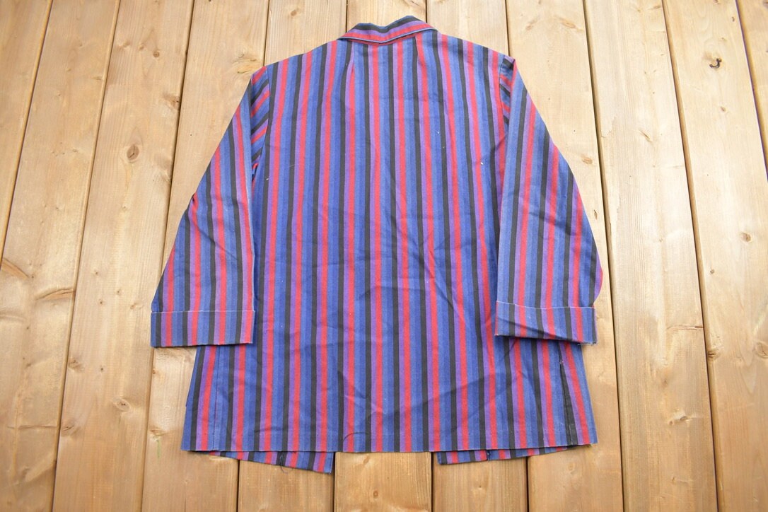 Vintage 1990s Cotton Bay Striped Lightweight Blazer / Pyjama / Retro Style / Striped Blazer / 90s Blazer / Pyjama Shirt
