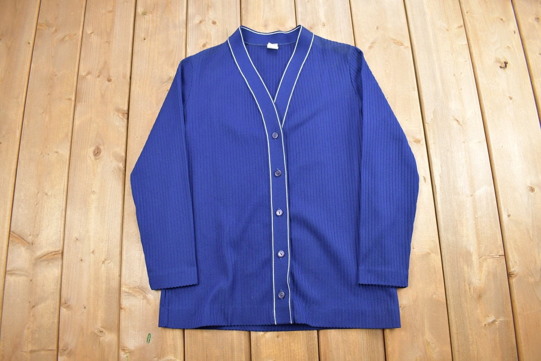 Vintage 1980s Pleated Polyester Cardigan Sweater / Vintage Cardigan / Button Up / Made In USA