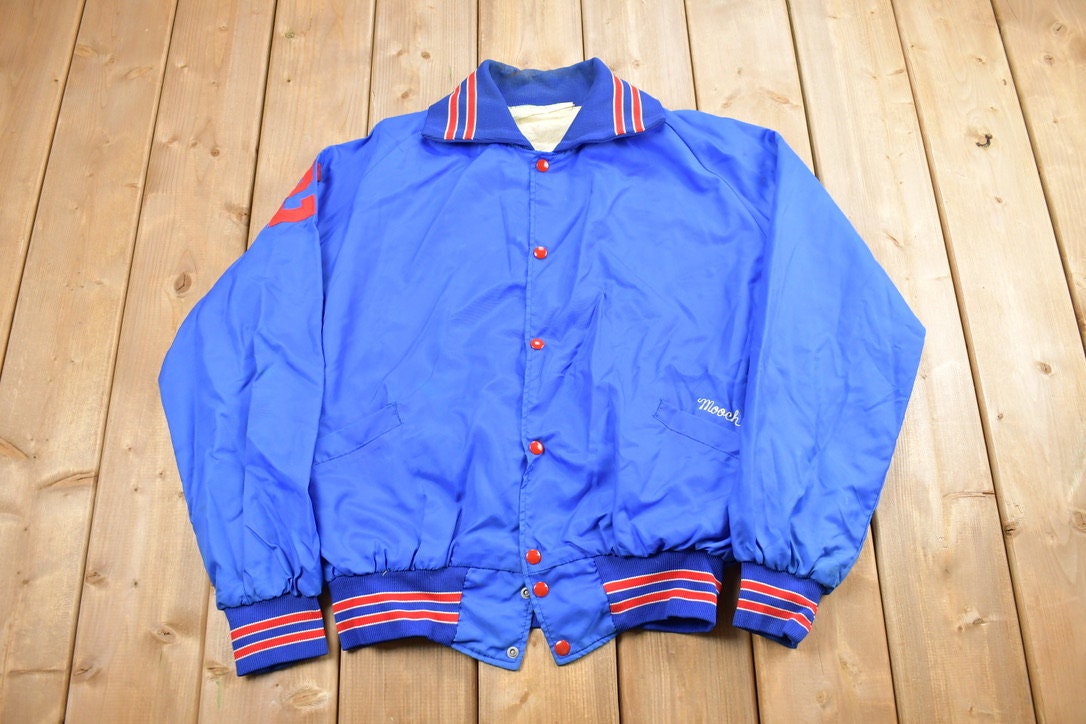 Vintage 1970s Holloway Roush Sporting Goods Satin Bomber Jacket Made in USA