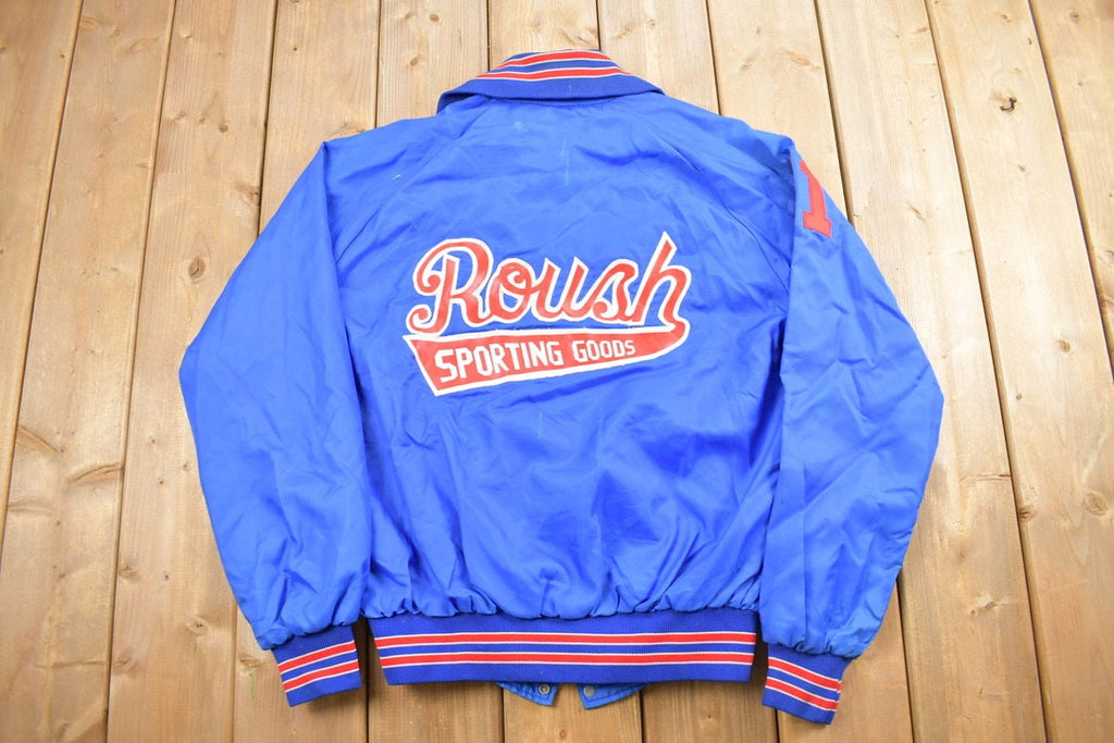 Vintage 1970s Holloway Roush Sporting Goods Satin Bomber Jacket Made in USA