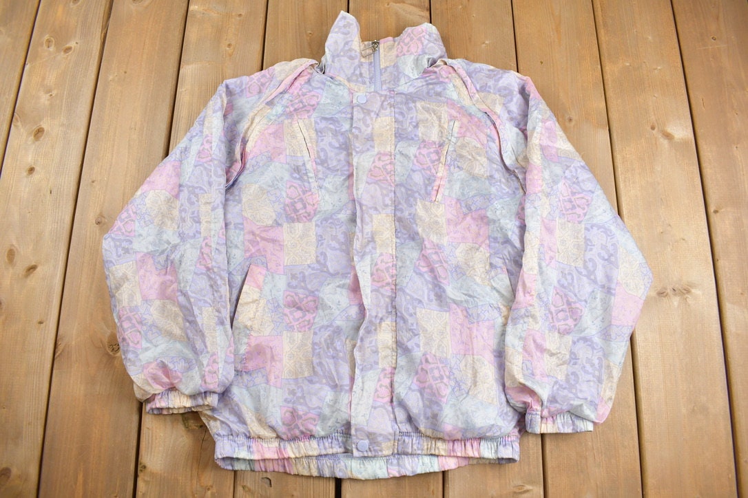 Vintage 1980s Great Cavalier Abstract Windbreaker Jacket / Removable Sleeves / Pastel / Spring Summer Sportswear / Streetwear / Athleisure