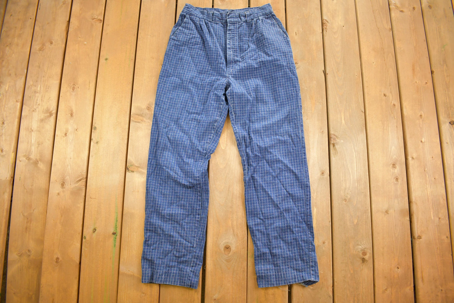 Vintage 1980s Rumble Seats Grid Pattern Jeans 28 x 29 / Made in USA / Streetwear Fashion / Vintage MidWash / Vintage Pants