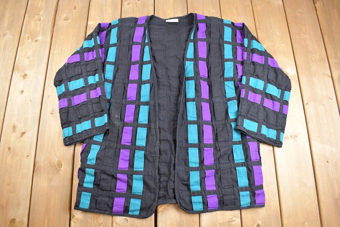 Vintage 1980s Yak Magik Woven Design Cardigan Sweater