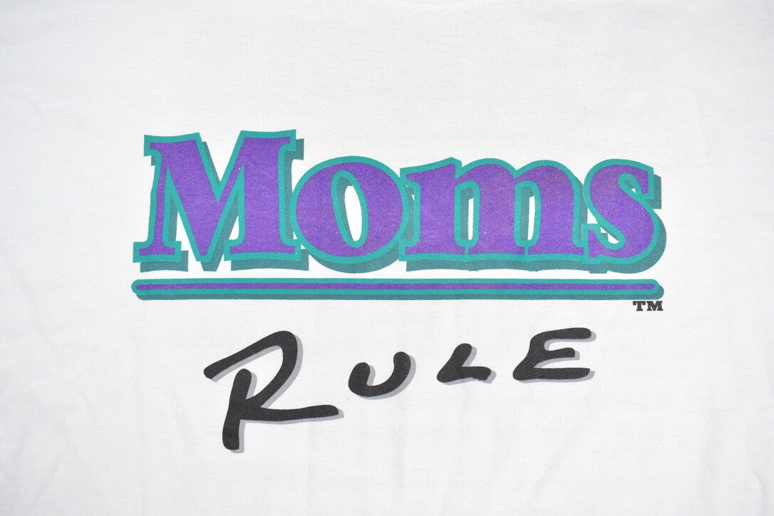 Vintage 1990s Moms Rule Graphic T Shirt / Vintage T Shirt / Streetwear / Graphic Tee / Single Stitch / Gildan Heavy Weight