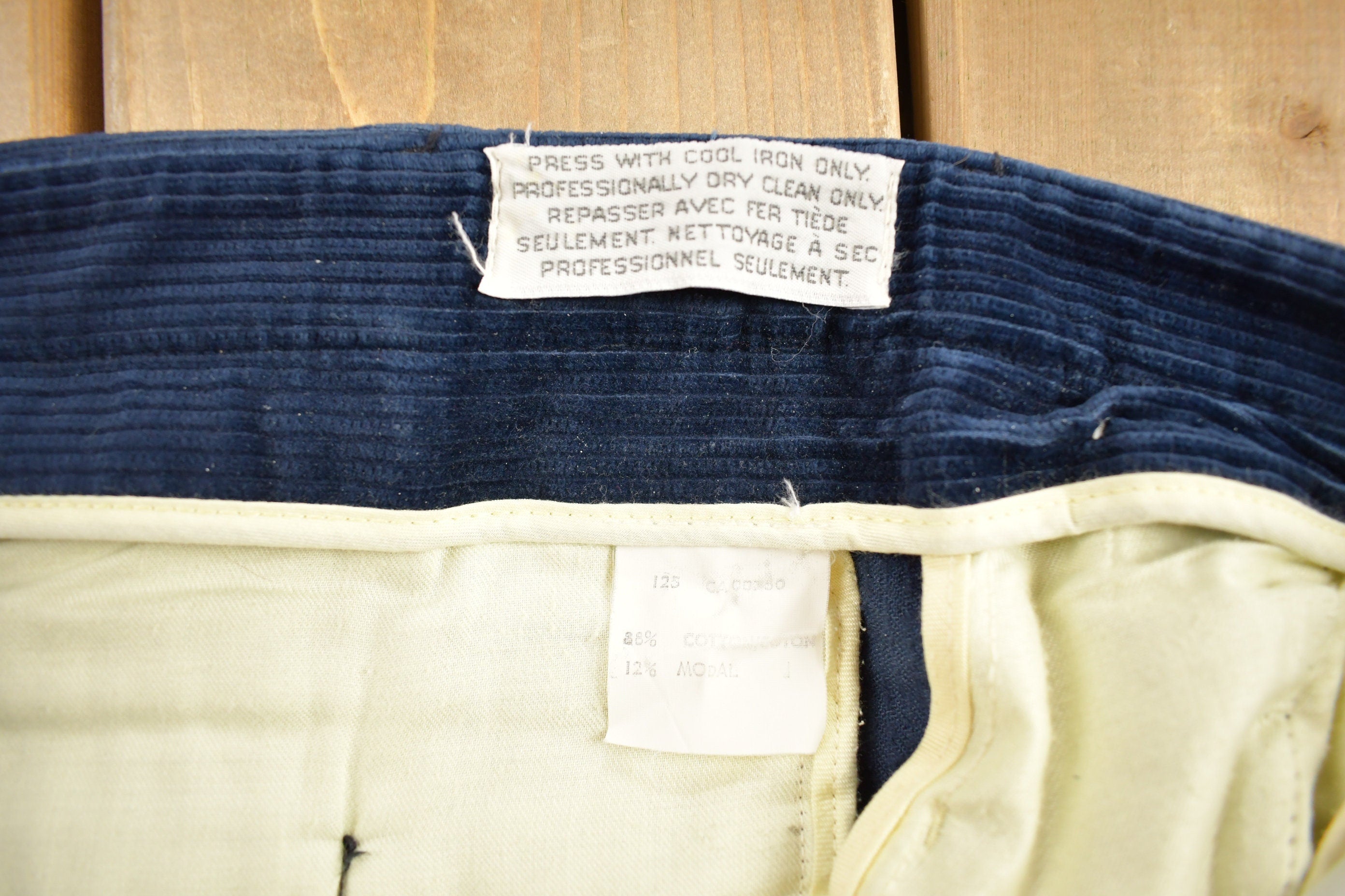 Vintage 1970s Keithsport By Keithmoor Navy Blue Corduroy Pleated Trousers Size 38 x 30