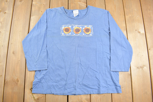 Vintage 1990's Cute Flower Long Sleeve T-Shirt / Nature / Sunflower / Streetwear / Flower Graphic T Shirt