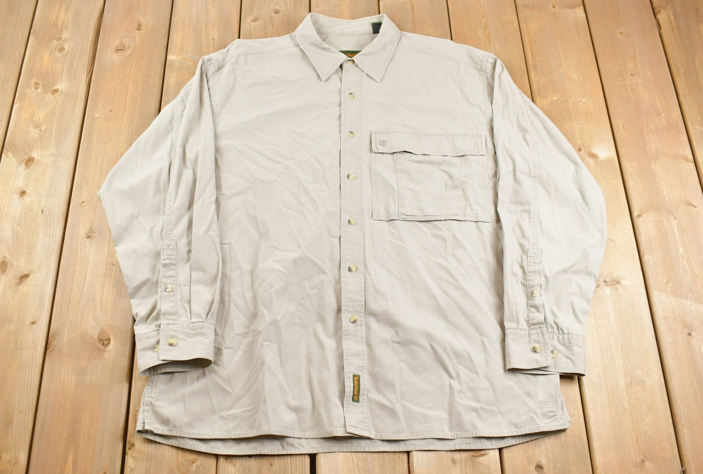 Vintage 1990's Button Up Timberland Shirt / 1990's Timberland Button Up / Vintage Flannel / Casual Wear / Workwear / Beige Button Up