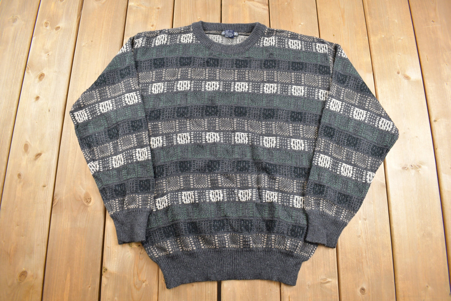 Vintage 1990s Jantzen Knitted Crewneck Sweater / Vintage 90s Crewneck / All Over Pattern  / Sweatshirt / Abstract Pattern