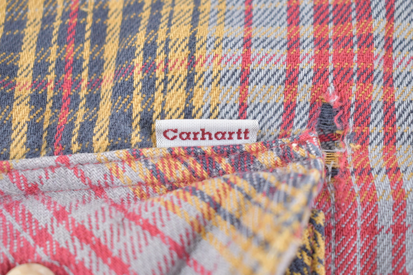 Vintage 1990s Carhartt Rugged Wear Button Up Shirt / Distressed / 1990s Button Up / Flannel / Casual Wear / Workwear / Plaid Button Up