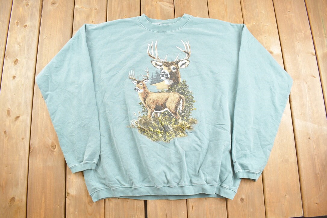 Vintage 1990s Deer Theme Crewneck Sweater / Souvenir / Vintage Sweatshirt / Outdoorsman / Wilderness Sweatshirt / Michigans Upper Peninsula