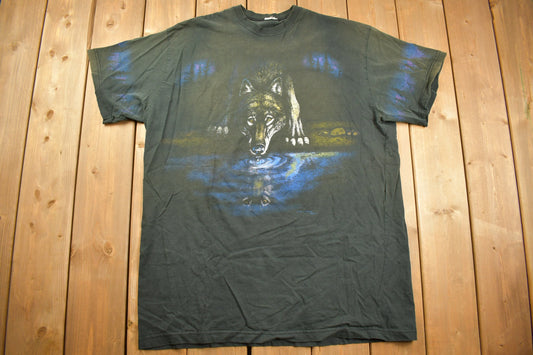 Vintage 1990s Wolf Theme All Over Print Graphic T-Shirt / Made In USA / Art Unlimited / Streetwear / Nature T Shirt / Outdoorsman