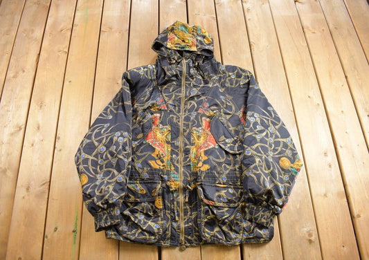 Vintage 1980s Emmegi All Over Graphic Jacket / Streetwear / All Over Print / Equestrian / Royal / Gems