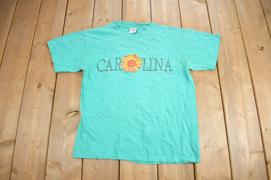 Vintage 1990s Carolina Sunflower Graphic Souvenir T Shirt / Streetwear / Made In USA / Vacation Tee / Travel T Shirt