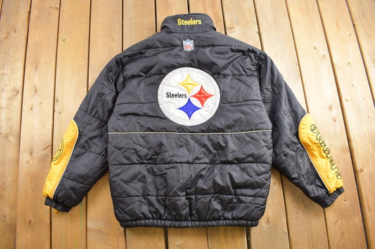 Vintage 1990s Pittsburgh Steelers NFL Puffer / Football / Sportswear / Full Zip / Embroidered / Starter Jacket