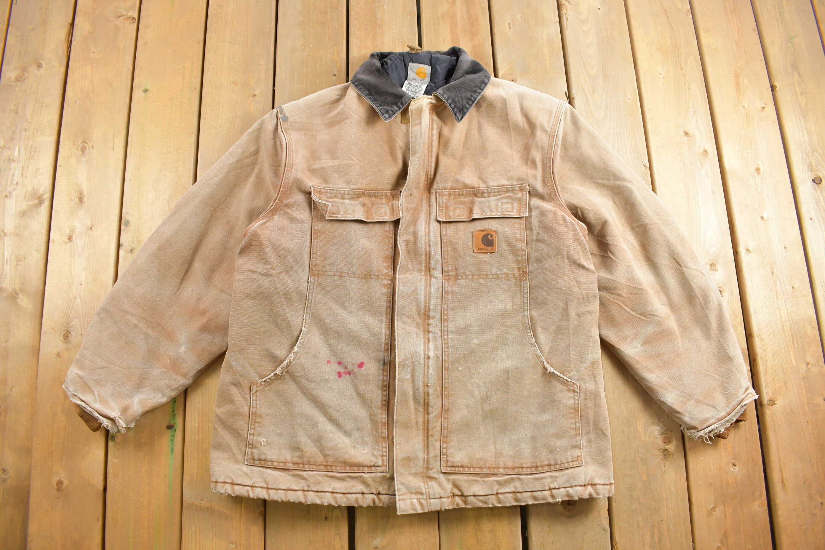 Vintage 1990s Beige Quilt Lined Carhartt Traditional Jacket