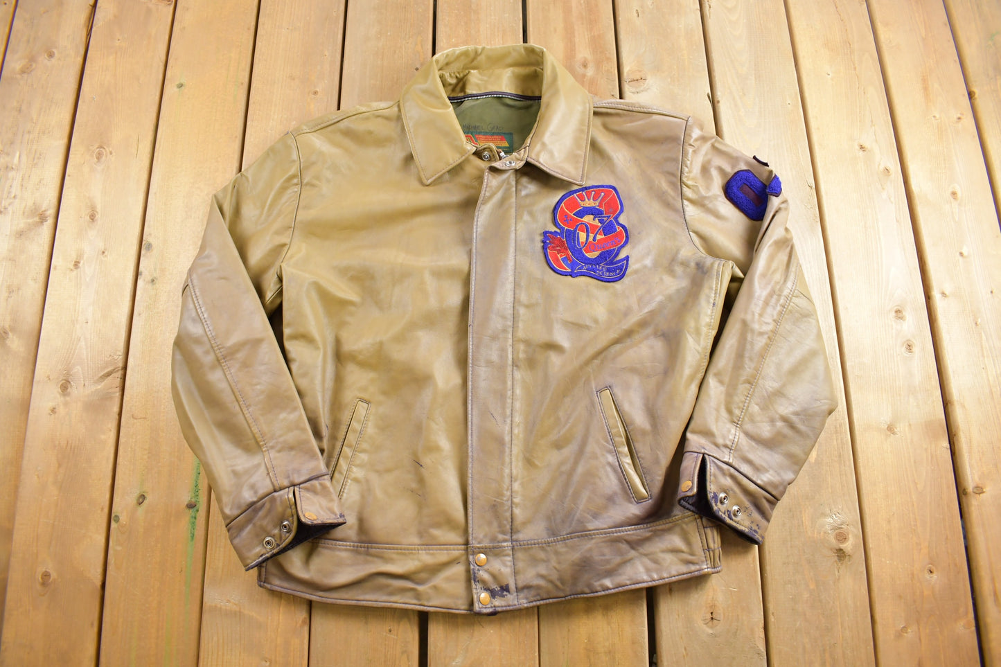 Vintage 1970s Queens Science Leather Jacket / Micheal Grad / Fall Outerwear / Leather Coat / Winter Outerwear / True Vintage / Patches