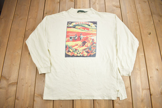 Vintage 1990s Autumn Long Sleeve Graphic T Shirt / Vintage T Shirt / Streetwear / Graphic Tee / Farm Theme Tee