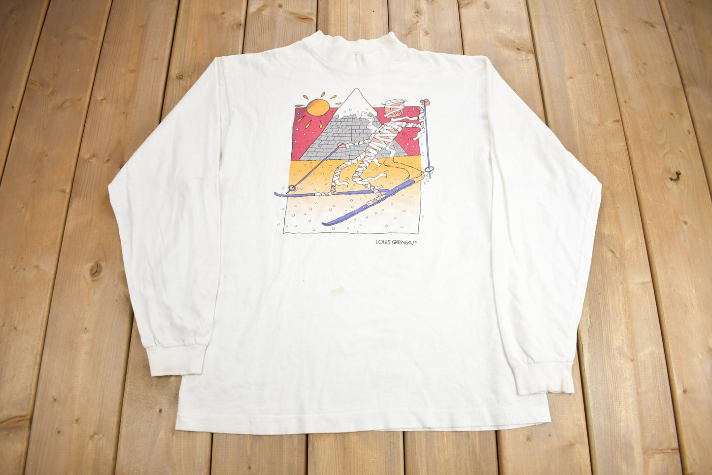 Vintage 1990s Desert Skiing Graphic Long Sleeve T Shirt / Vintage Ski T Shirt / Louis Garneau / Graphic Tee / Single Stitch / Made In Canada