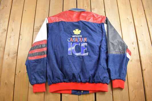 Vintage 1990s Molson Canadian Ice Leather Varsity Jacket / Embroidered / Streetwear / Made In Canada / Beer Promo Jacket