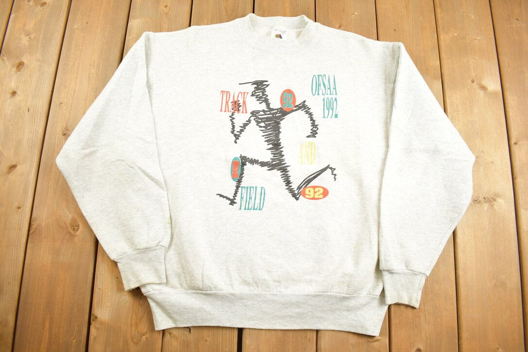 Vintage 1992 Track and Field OFSAA Graphic Fruit Of The Loom Crewneck Sweatshirt / 90s Crewneck / Made In Canada / Streetwear /