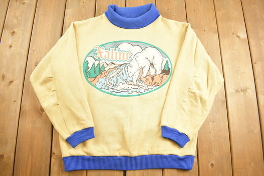 Vintage 1980s Xaline Polar Bear Fish Theme Turtleneck / Souvenir / Vintage Sweatshirt / Outdoorsman / Wilderness Sweatshirt / Made In USA /