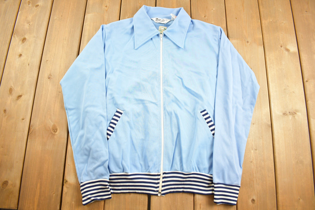 Vintage 1970s KP Spear Collar Zip Up Shirt Light Jacket Striped Cuffs