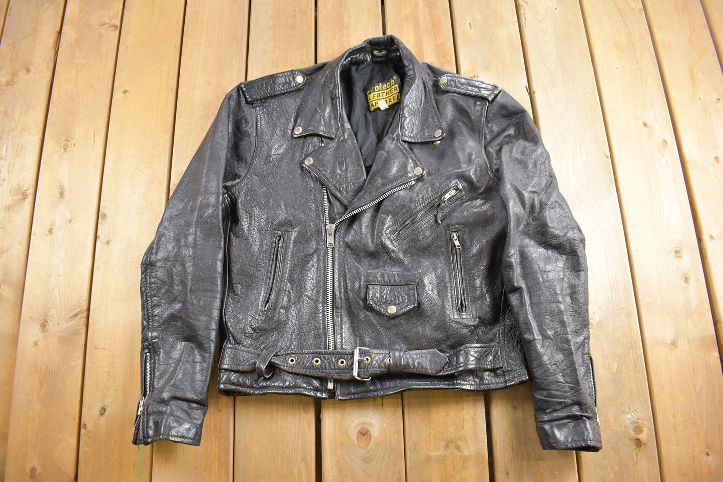 Vintage 1990s Protech Leather Apparel Biker Jacket / Motorcycle Jacket / Leather Coat / Vintage Biker Jacket / Heavy Weight