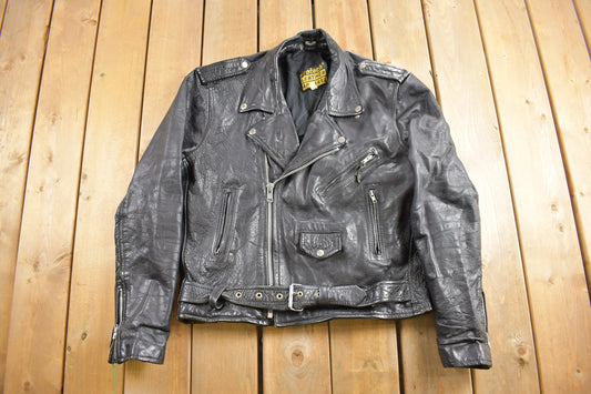 Vintage 1990s Protech Leather Apparel Biker Jacket / Motorcycle Jacket / Leather Coat / Vintage Biker Jacket / Heavy Weight