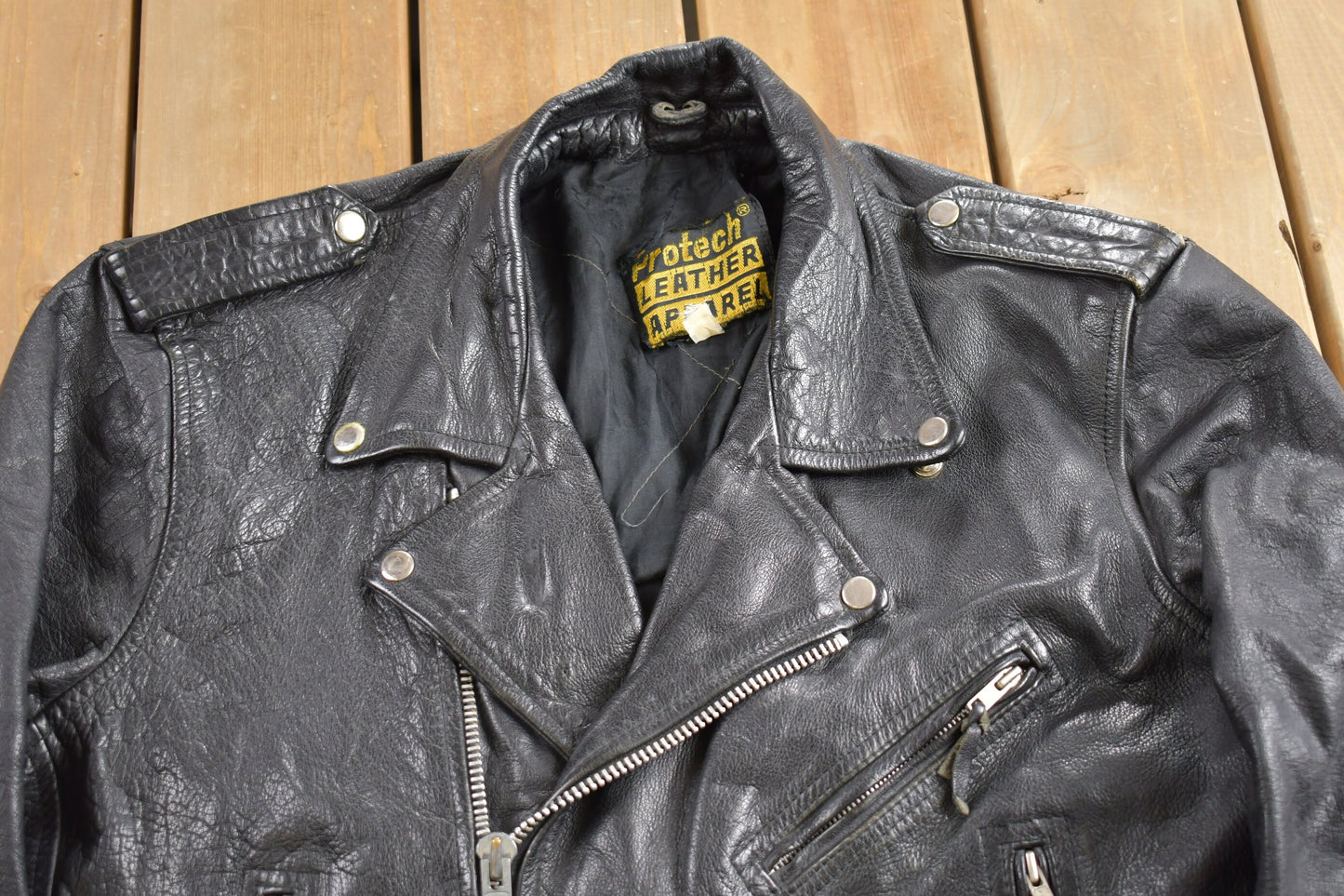 Vintage 1990s Protech Leather Apparel Biker Jacket / Motorcycle Jacket / Leather Coat / Vintage Biker Jacket / Heavy Weight