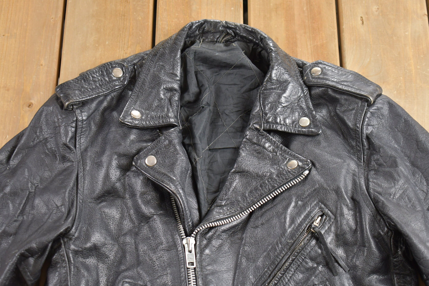 Vintage 1990s Leather Biker Jacket / Motorcycle Jacket / Leather Coat / Vintage Biker Jacket / Heavy Weight /