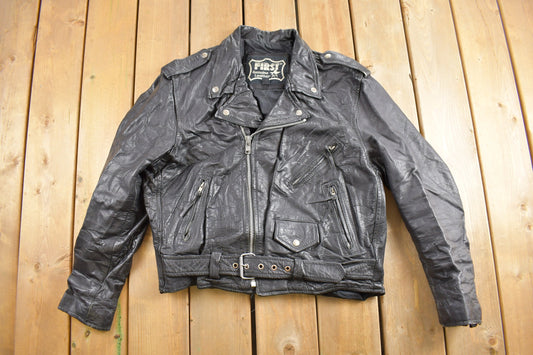 Vintage 1990s First Genuine Leather Biker Jacket / Motorcycle Jacket / Leather Coat / Vintage Biker Jacket / Heavy Weight