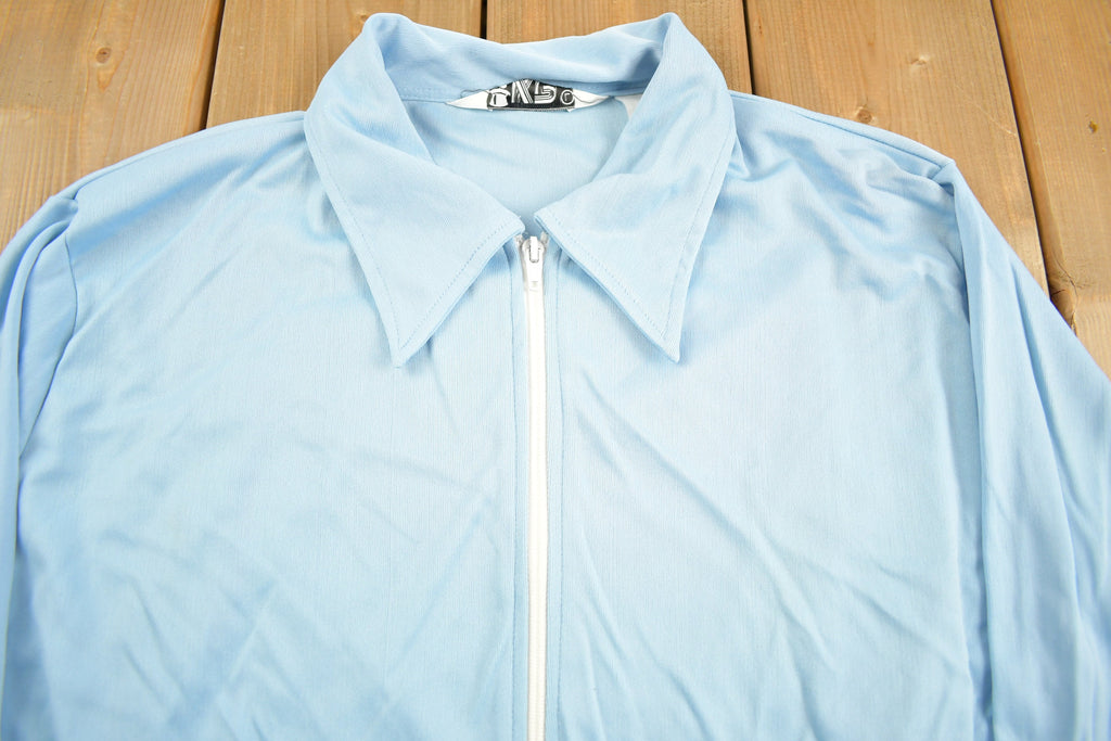 Vintage 1970s KP Spear Collar Zip Up Shirt Light Jacket Striped Cuffs