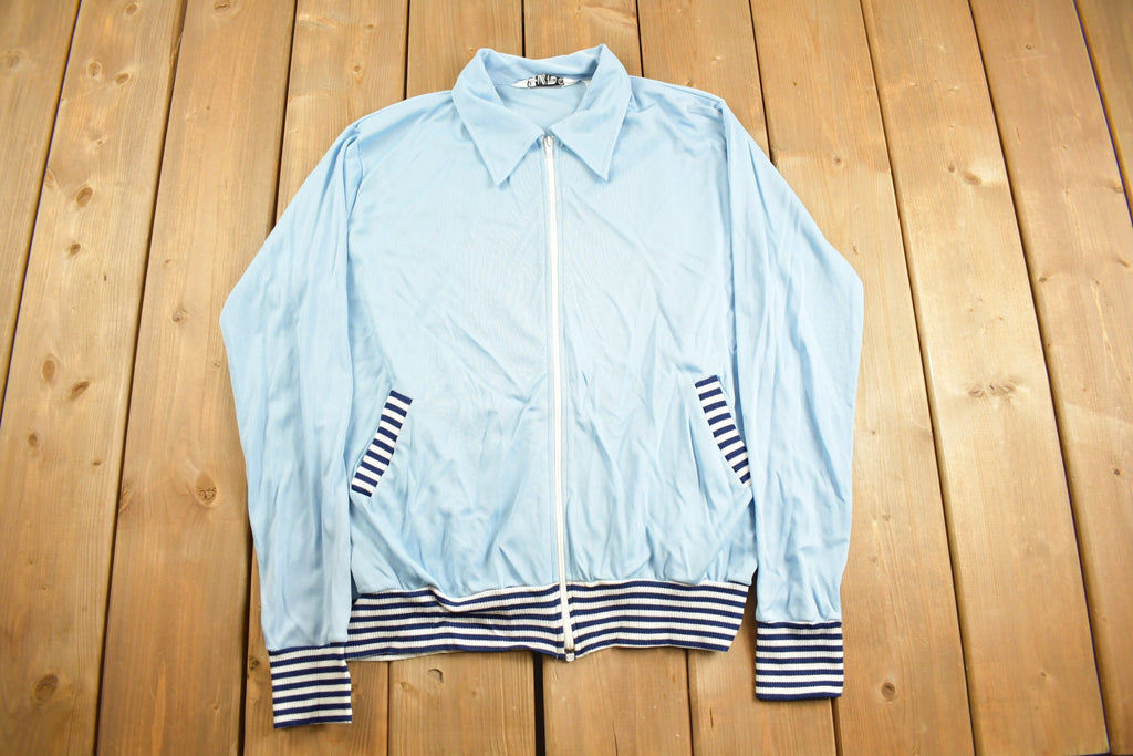 Vintage 1970s KP Spear Collar Zip Up Shirt Light Jacket Striped Cuffs