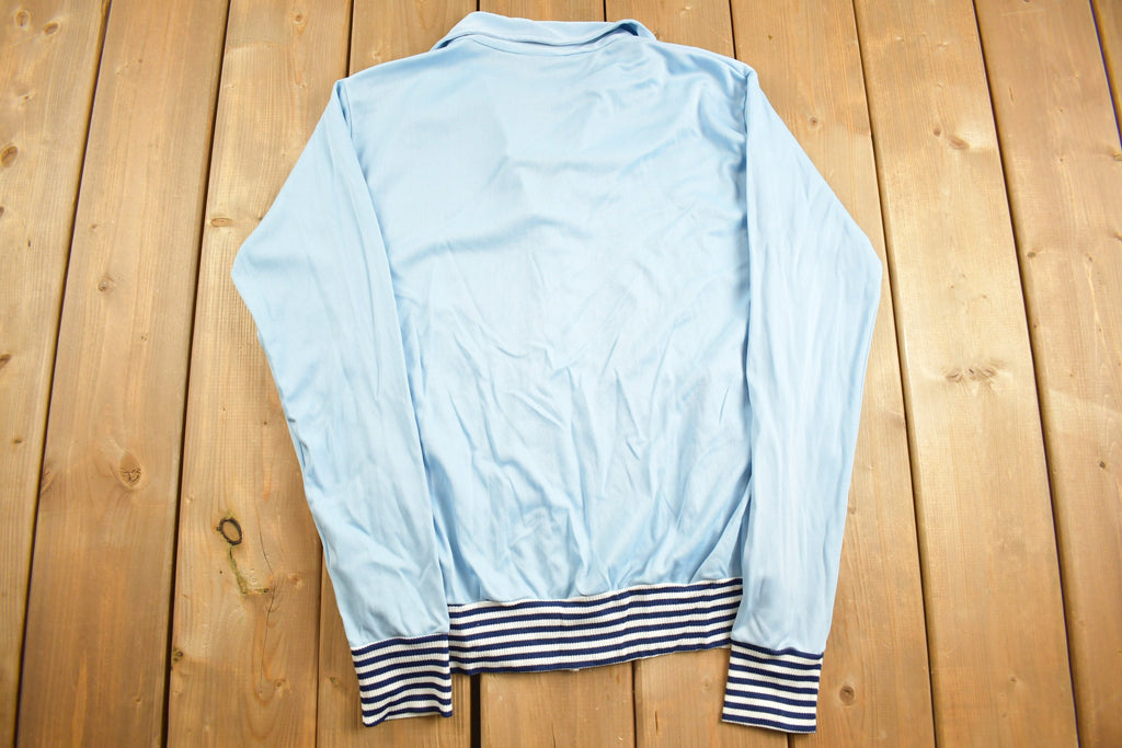 Vintage 1970s KP Spear Collar Zip Up Shirt Light Jacket Striped Cuffs