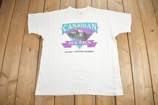 Vintage 1990s Canadian Rockies Golden British Columbia Souvenir T Shirt / Single Stitch / Made In Canada / Vacation Tee / Travel T Shirt