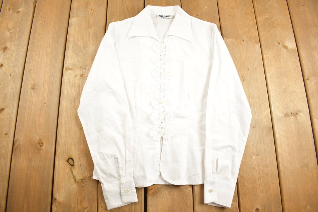 Vintage 1990s Womens Enara Camice Lace Detail Blank White Button Up Shirt / 1990s Button Up / Vintage / Basic Button Up / Made In Italy