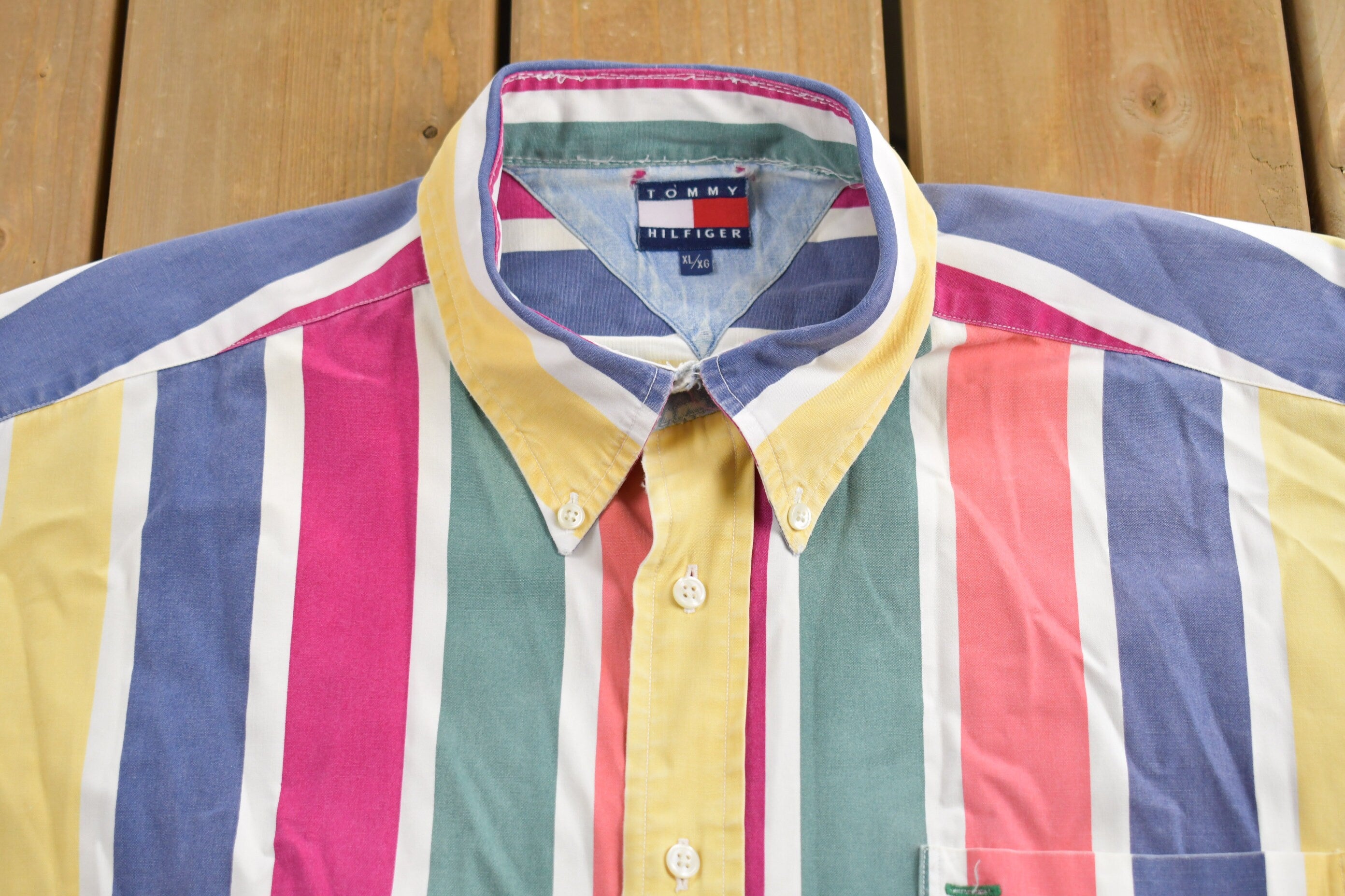 Vintage 1990s Tommy Hilfiger Striped Short Sleeve Button Up Shirt / 19 –  LOST BOYS VINTAGE