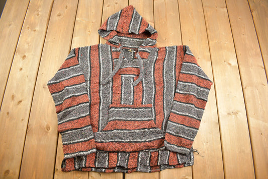 Vintage 1990s Rasta Blanket Knit Hoodie / 90s Hoodie / Vintage Sweater / 90s / Drug Rug / Color Block / Baja / Size Medium