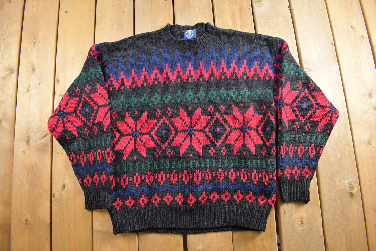 Vintage 1980s Gap Knitted Sweater / Vintage 80s Crewneck / Pattern Sweater / Outdoor / Hand Knit / Pullover Sweatshirt / 90s Gap Knitwear