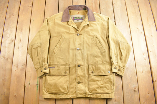 Vintage 1990s Timberland Weather Gear Field Coat  / Vintage Timberland / Leather Accents / Outdoorsman / Hunting Jacket / 90s / 80s