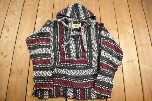 Vintage 1990s Earth Ragz Rasta Blanket Knit Hoodie / 90s Hoodie / Vintage Sweater / 90s / Drug Rug / Color Block / Baja / Size Medium /